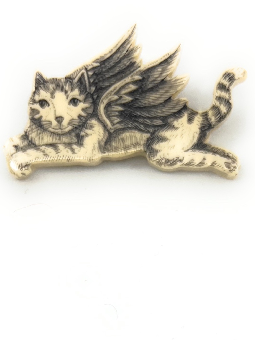 Angel Cats With Wings Pin Brooch Necklace Kim McClelland Scrimshaw Resin NEW